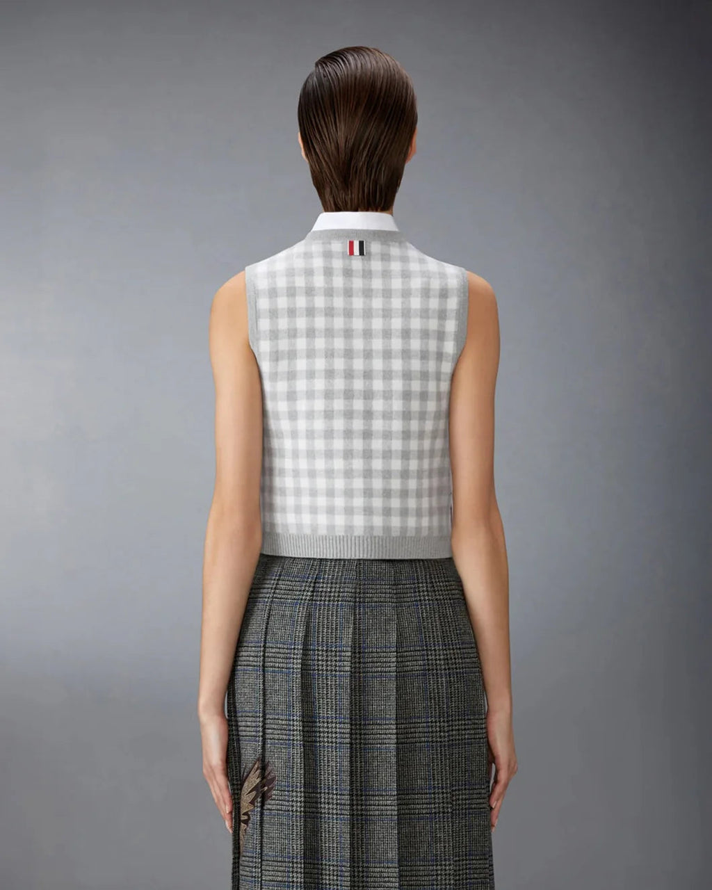 Thom Browne Funmix Gingham Check Jacquard Merino Wool Shell Top - Pink
