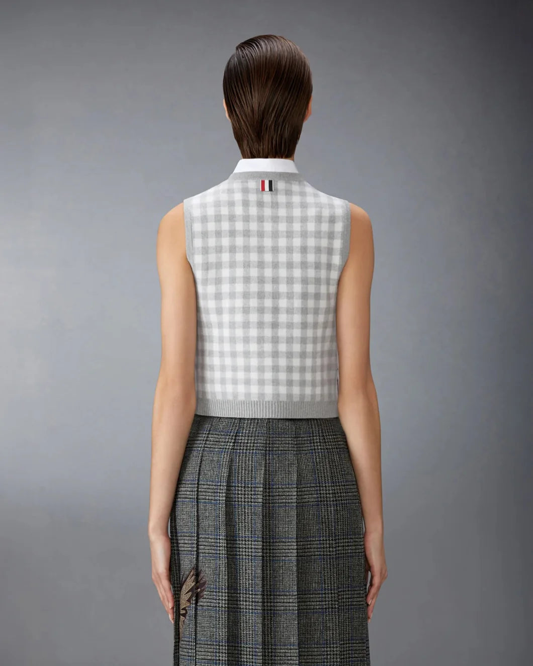 Thom Browne Funmix Gingham Check Jacquard Merino Wool Shell Top - Pink