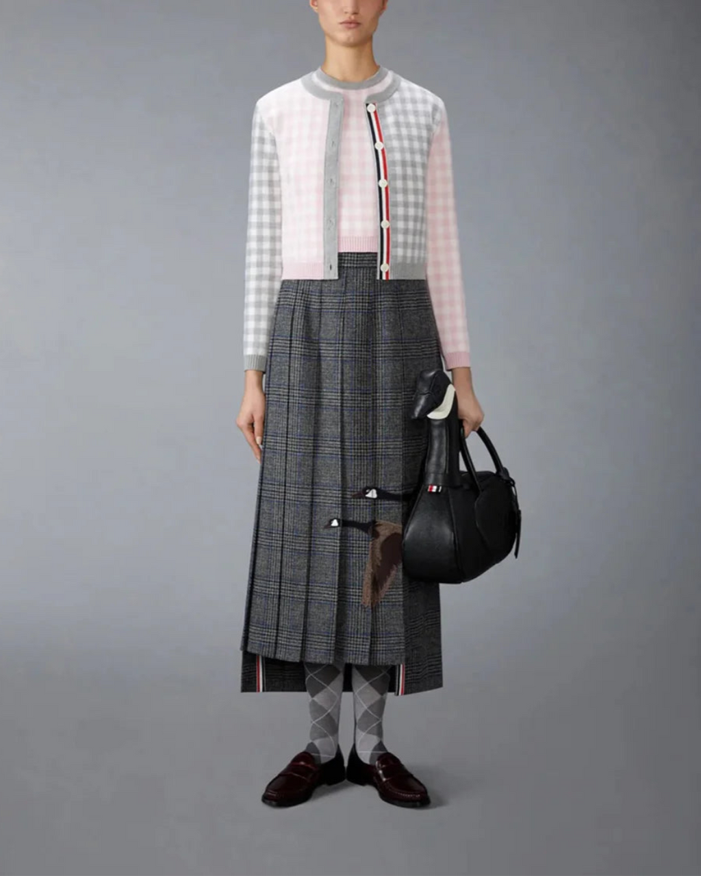 Thom Browne Funmix Gingham Check Jacquard Merino Wool Shell Top - Pink