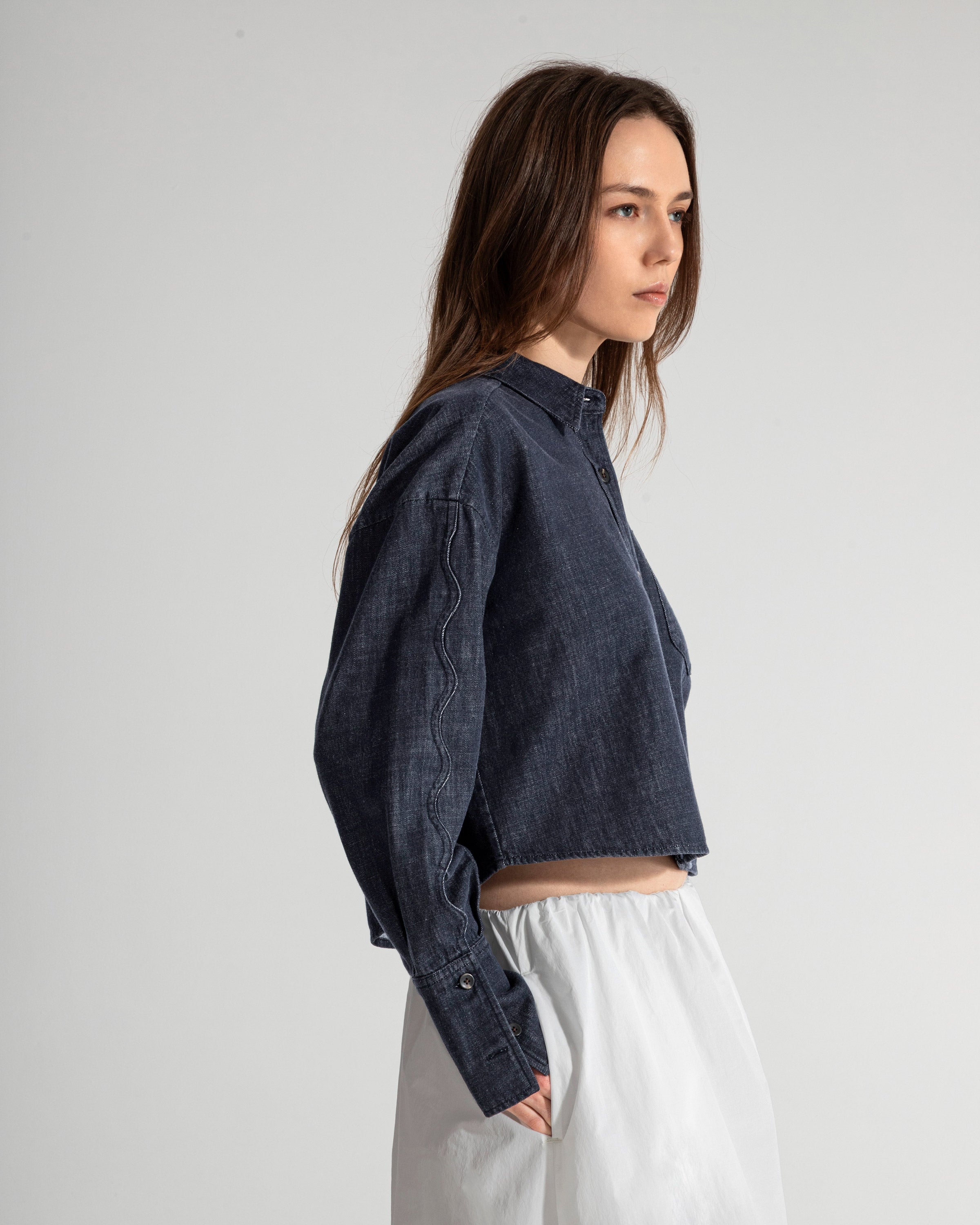 Future Classics Motif Sleeve Denim Shirt - Dark Indigo