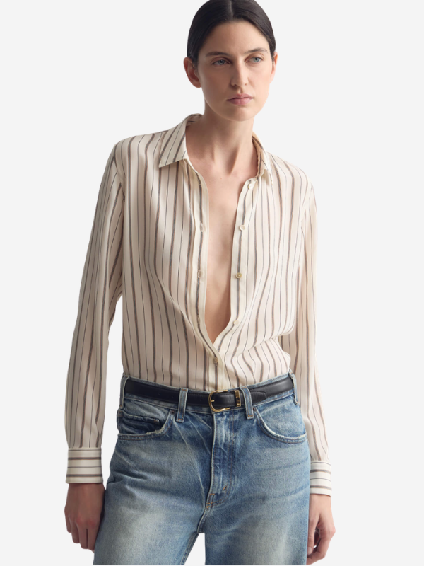 Nili Lotan Gaia Slim Shirt - Brandy Stripe