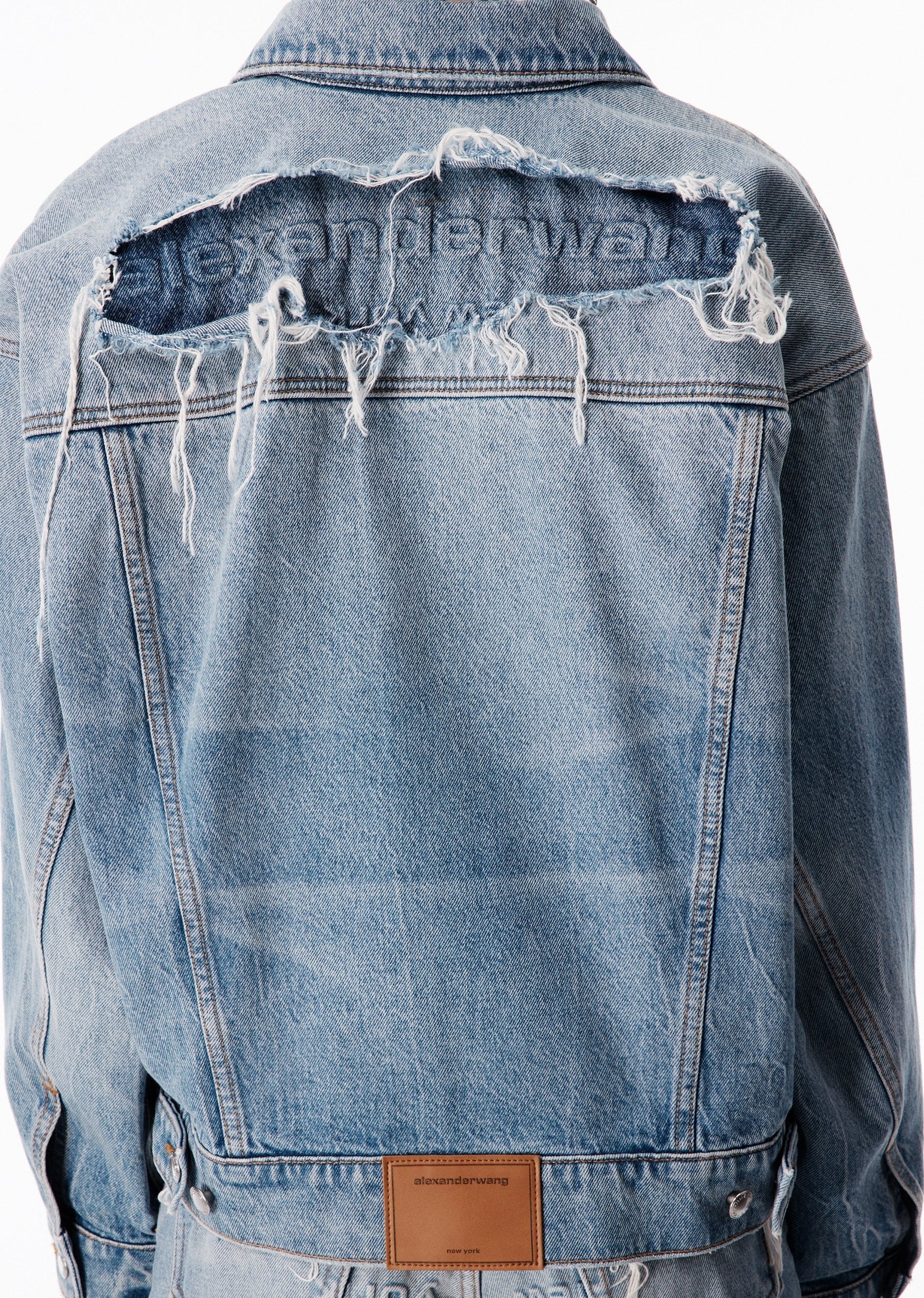 ALEXANDER WANG Game Jacket With Logo Distressing - Authentic Light Indigo