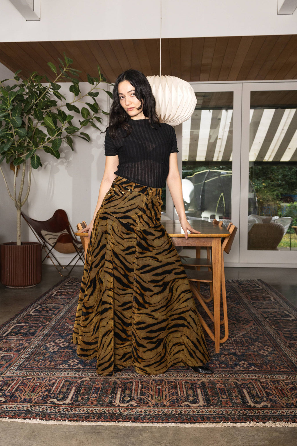 Ganni Printed Flock Denim Long Skirt