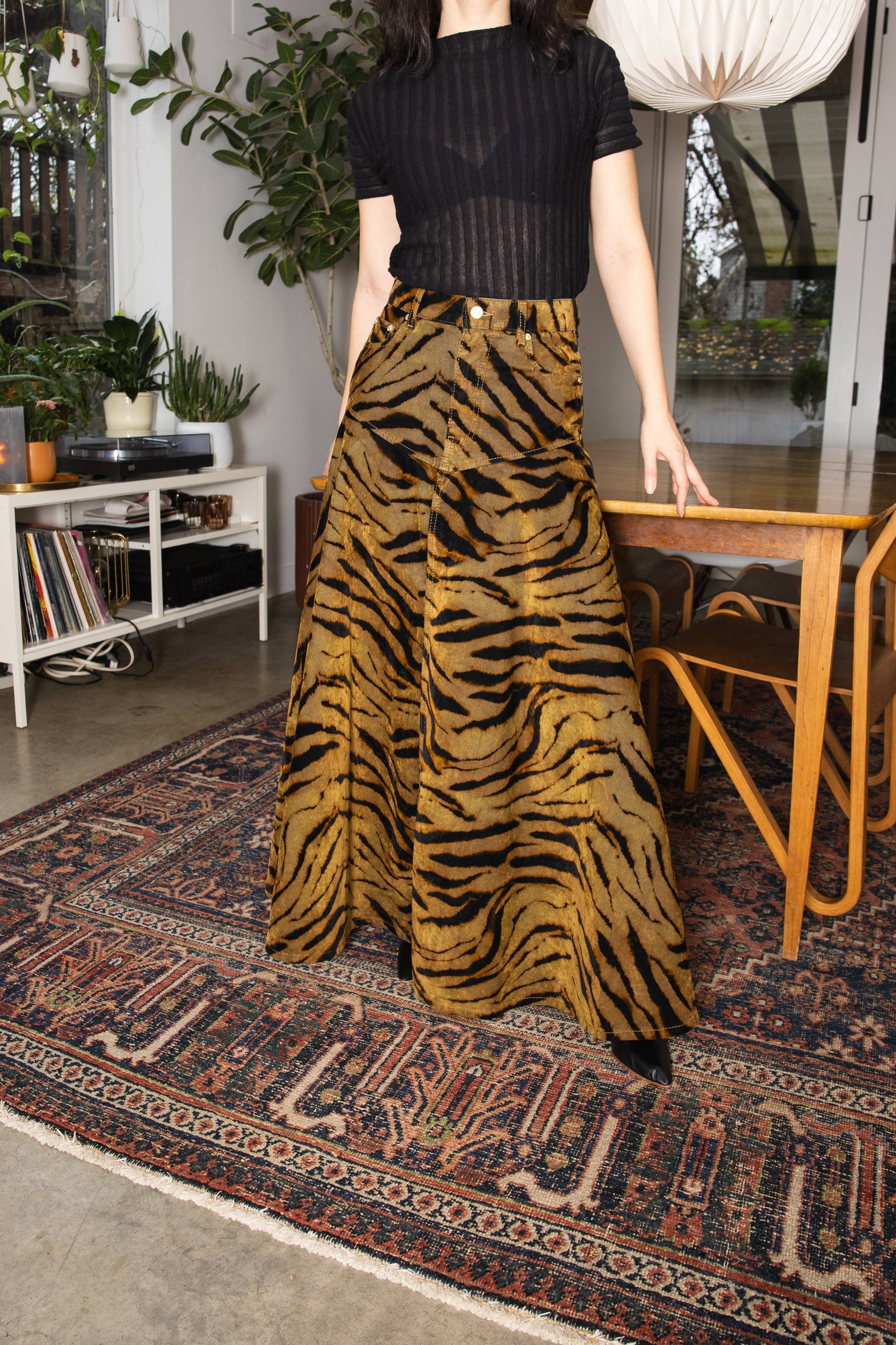 Ganni Printed Flock Denim Long Skirt