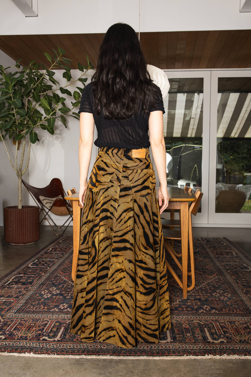 Ganni Printed Flock Denim Long Skirt