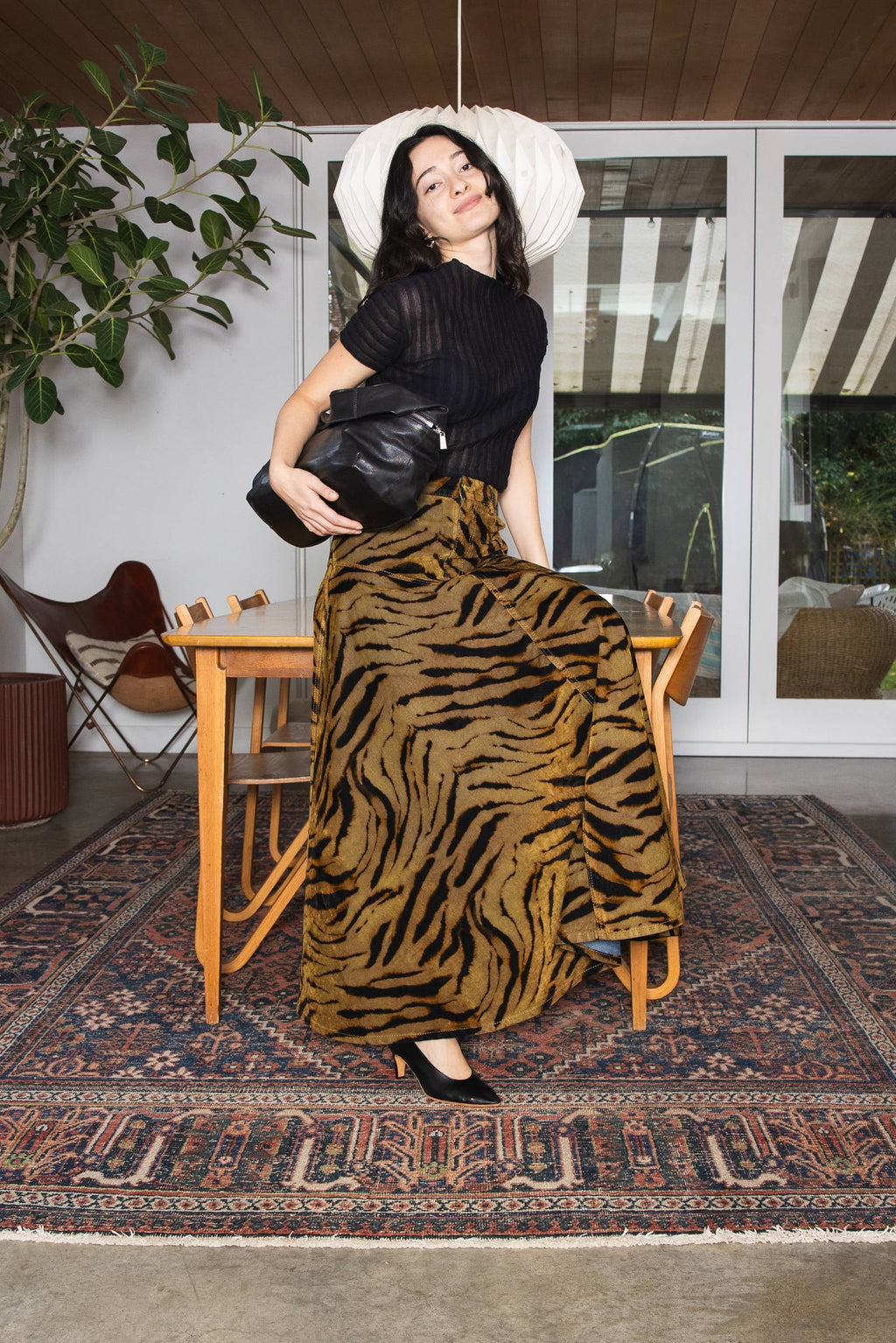 Ganni Printed Flock Denim Long Skirt