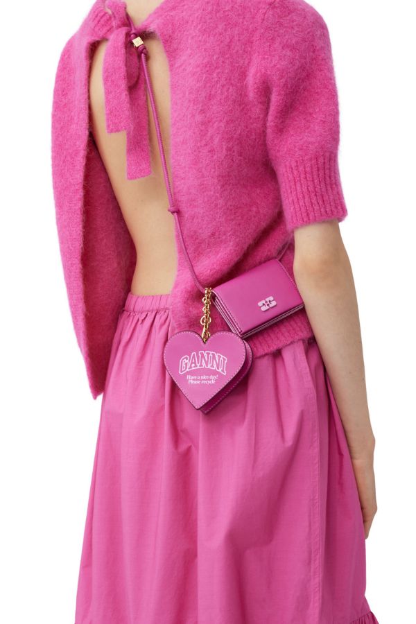 Ganni Bou Wallet on Strap - Shocking Pink