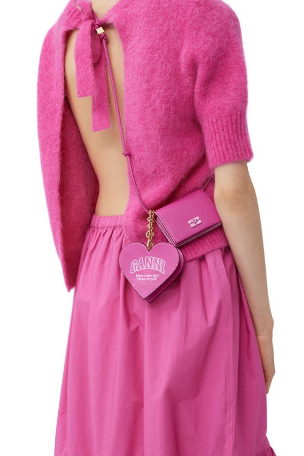 Ganni Bou Wallet on Strap - Shocking Pink
