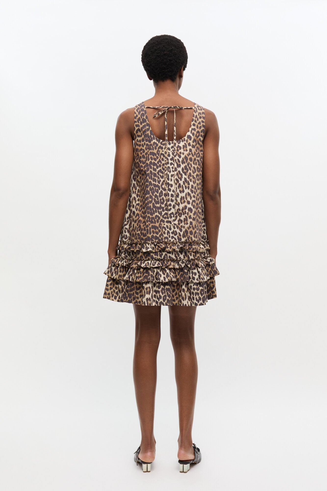 Ganni Cotton Poplin U-Neck Mini Dress - Leopard