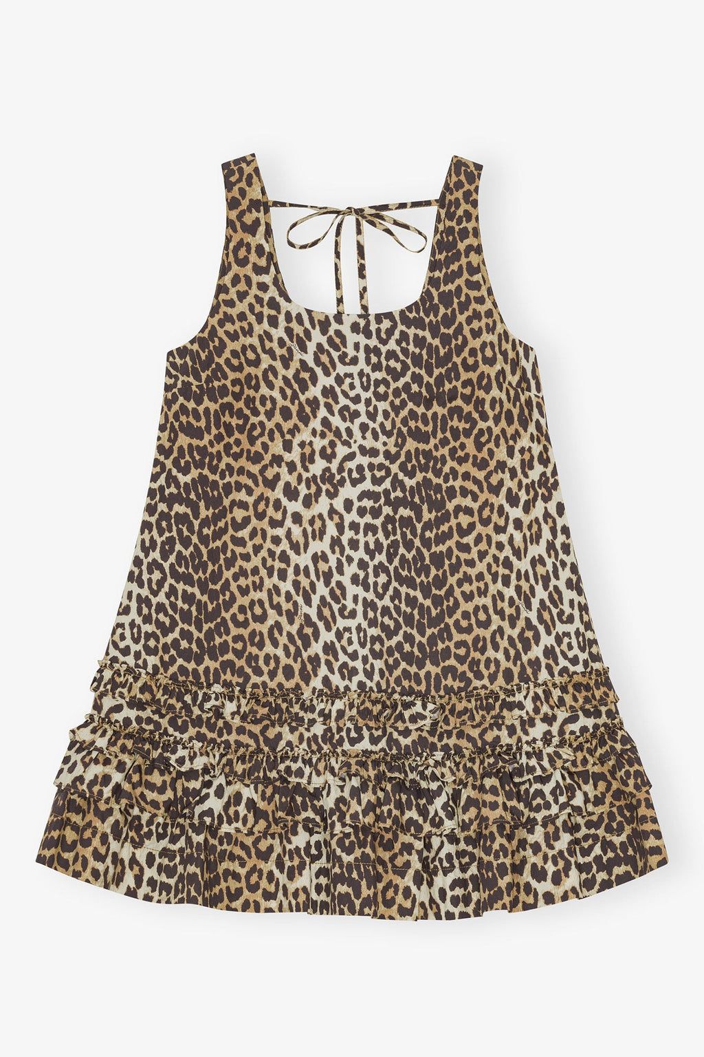 Ganni Cotton Poplin U-Neck Mini Dress - Leopard