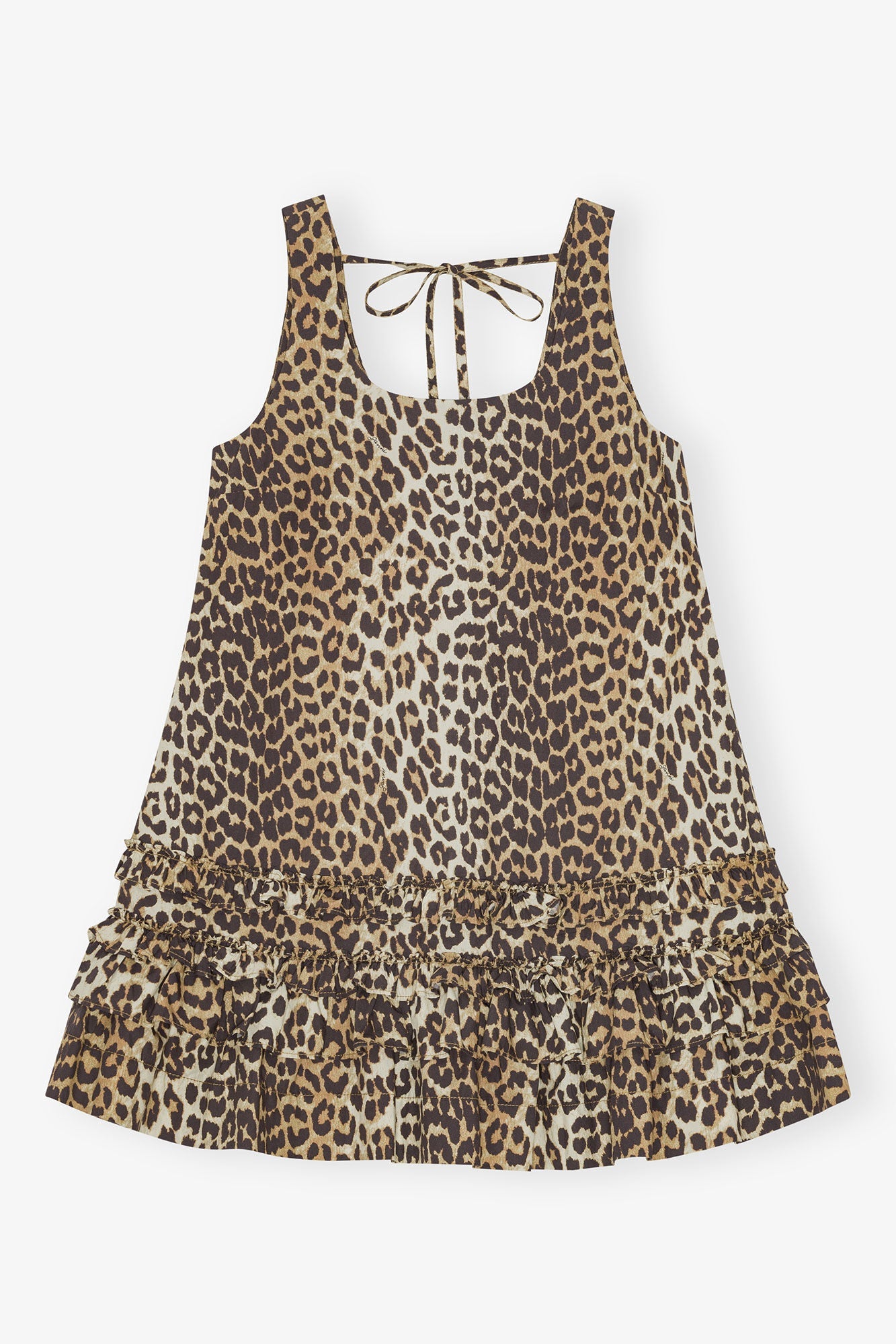 Ganni Cotton Poplin U-Neck Mini Dress - Leopard