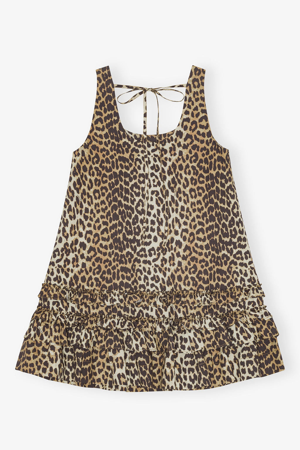 Ganni Cotton Poplin U-Neck Mini Dress - Leopard