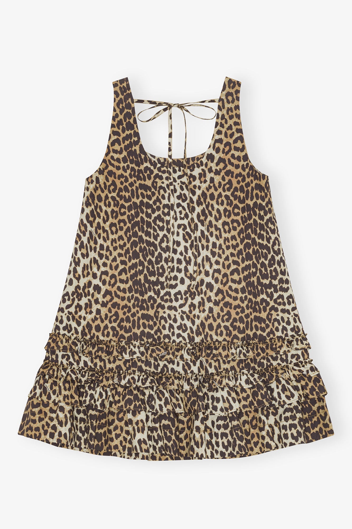Ganni Cotton Poplin U-Neck Mini Dress - Leopard