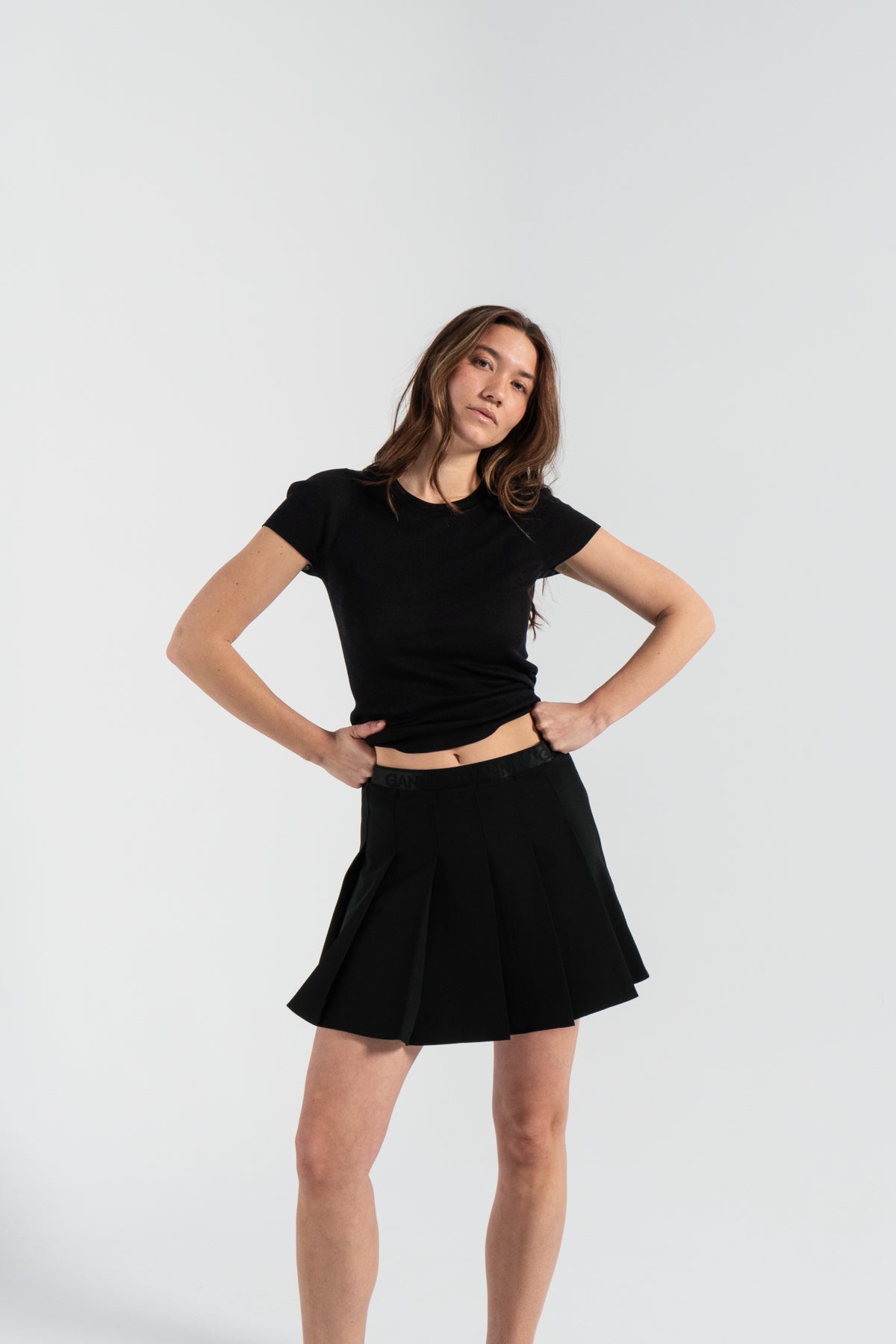 Ganni Light Twill Pleated Mini Skirt
