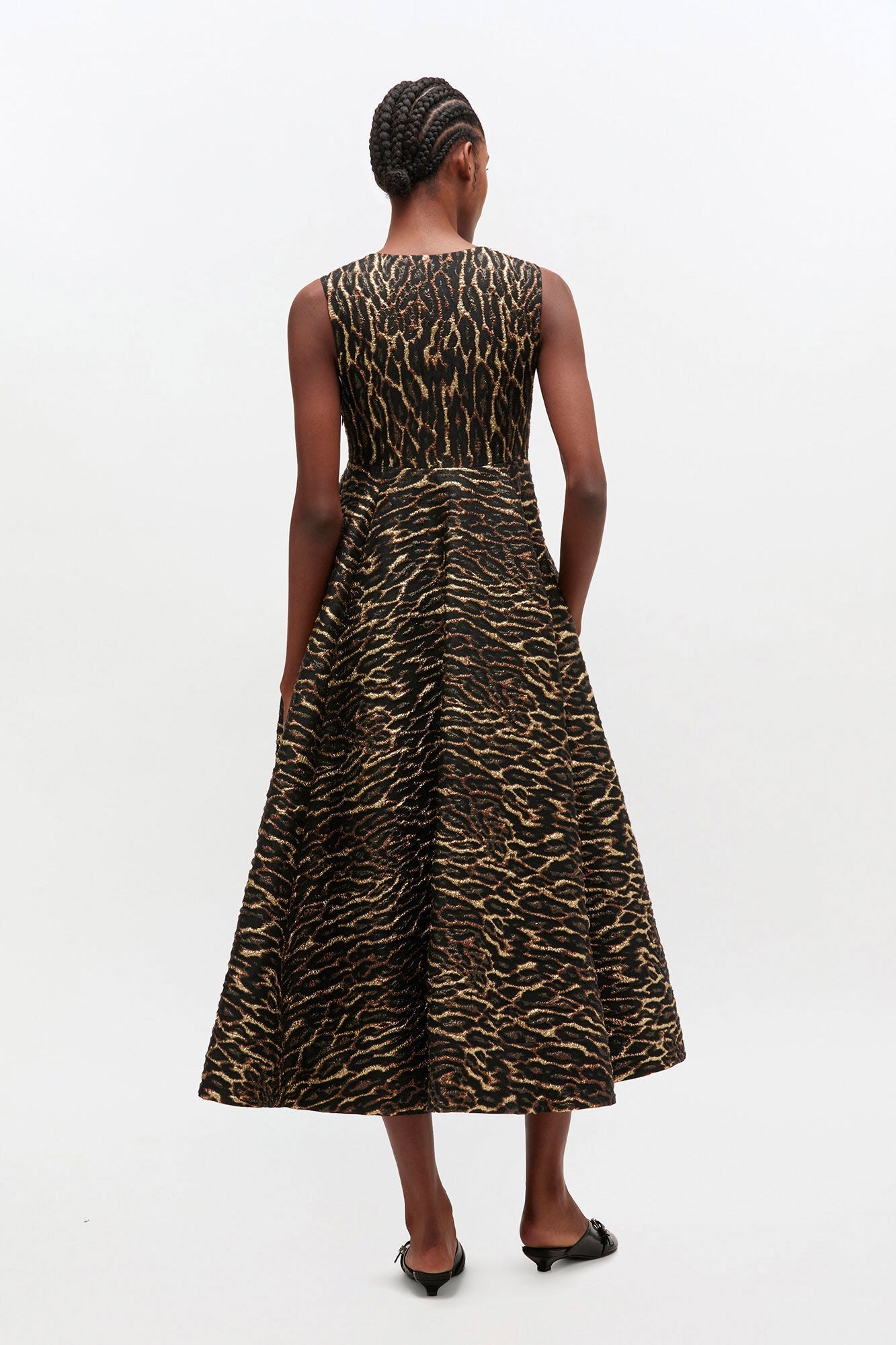 Ganni Metallic Cloque V-Neck Long Dress - Antique Bronze