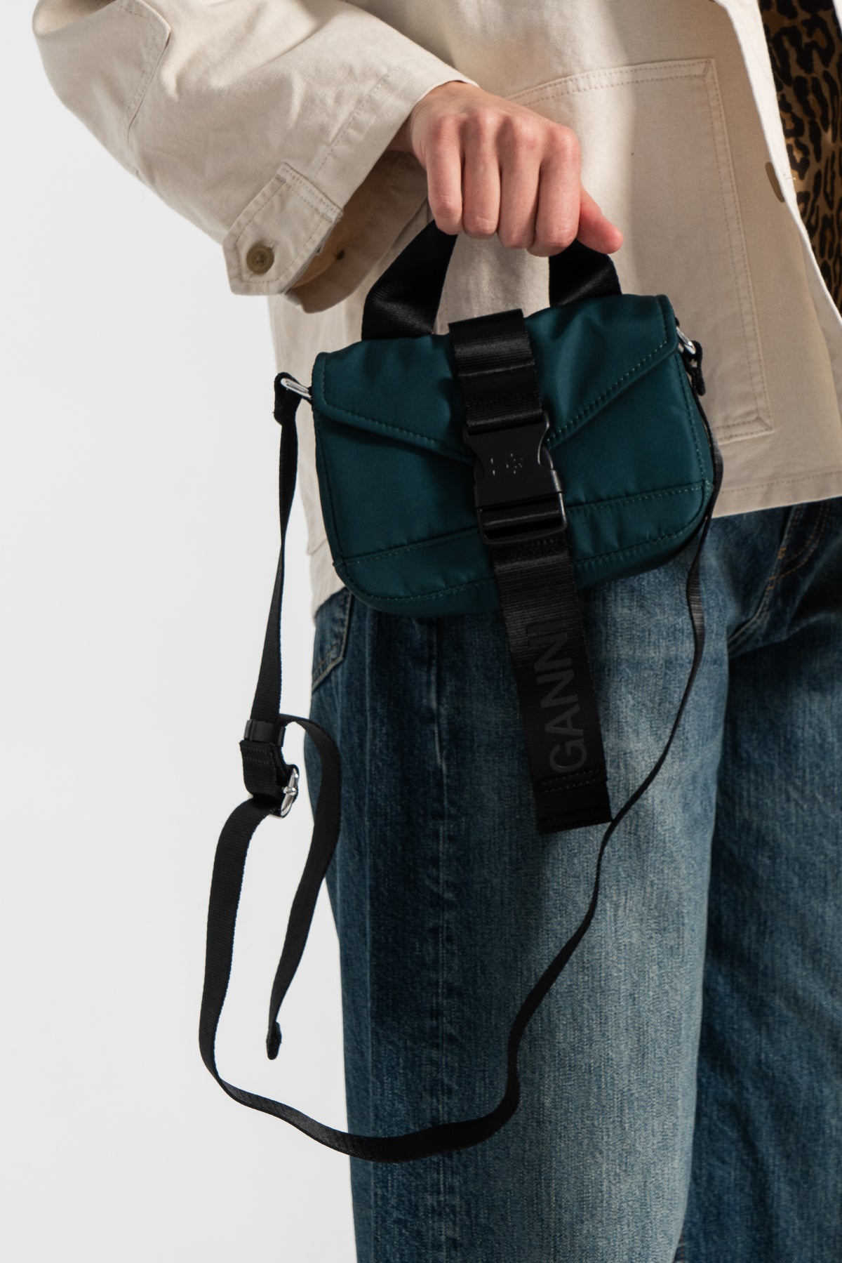 Ganni Recycled Tech Mini Satchel - Forest Night
