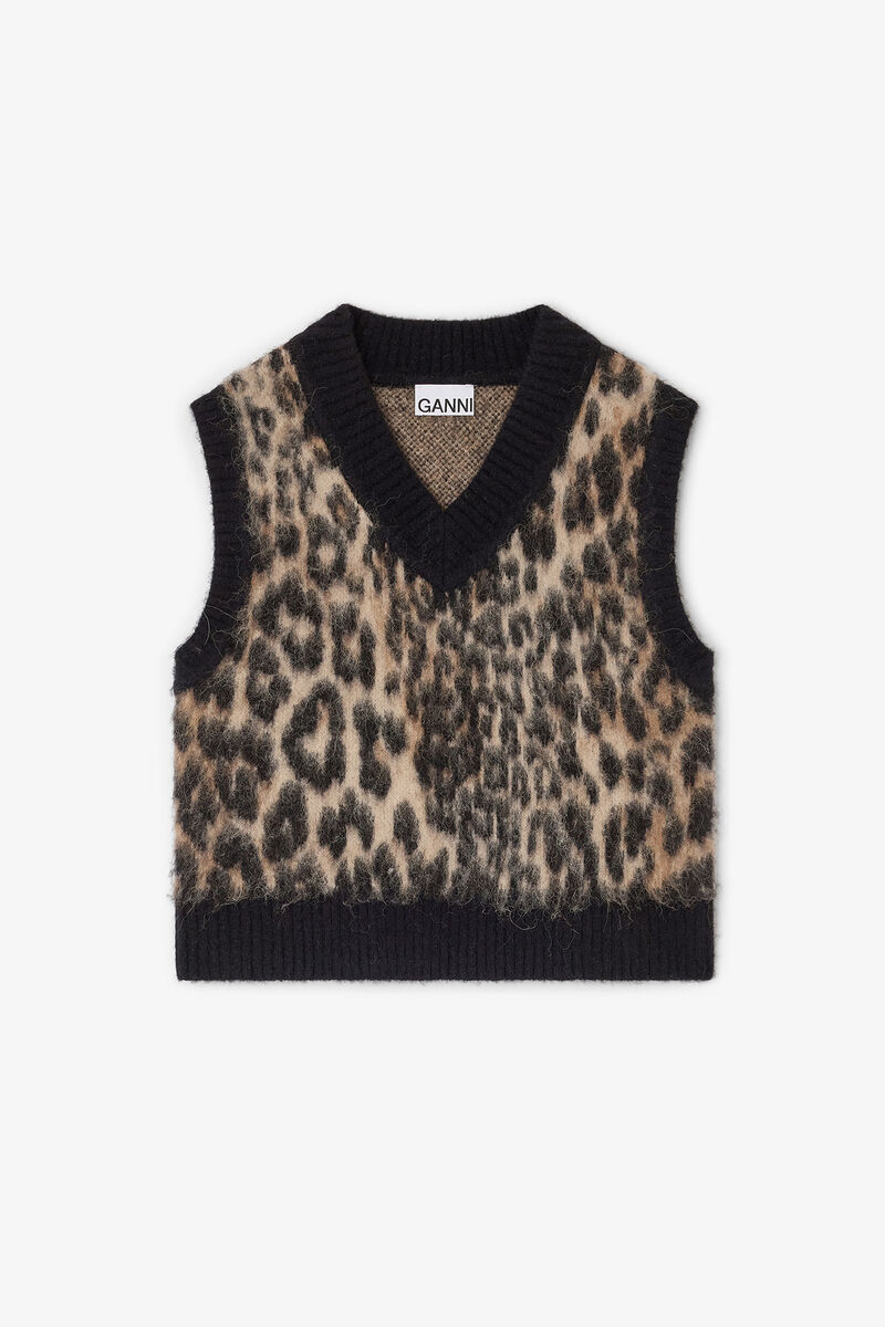 Ganni Soft Wool Vest - Leopard Print
