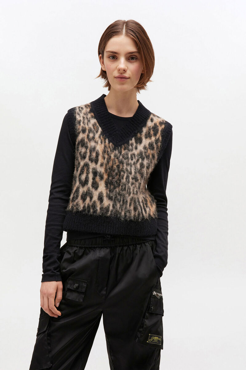 Ganni Soft Wool Vest - Leopard Print