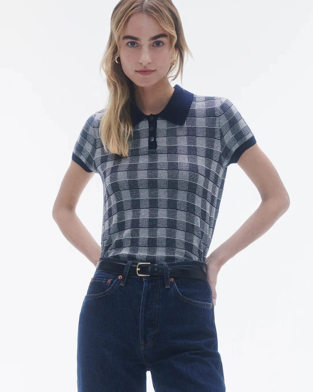 Guest in Residence Gingham Shrunken Polo - Midnight Combo