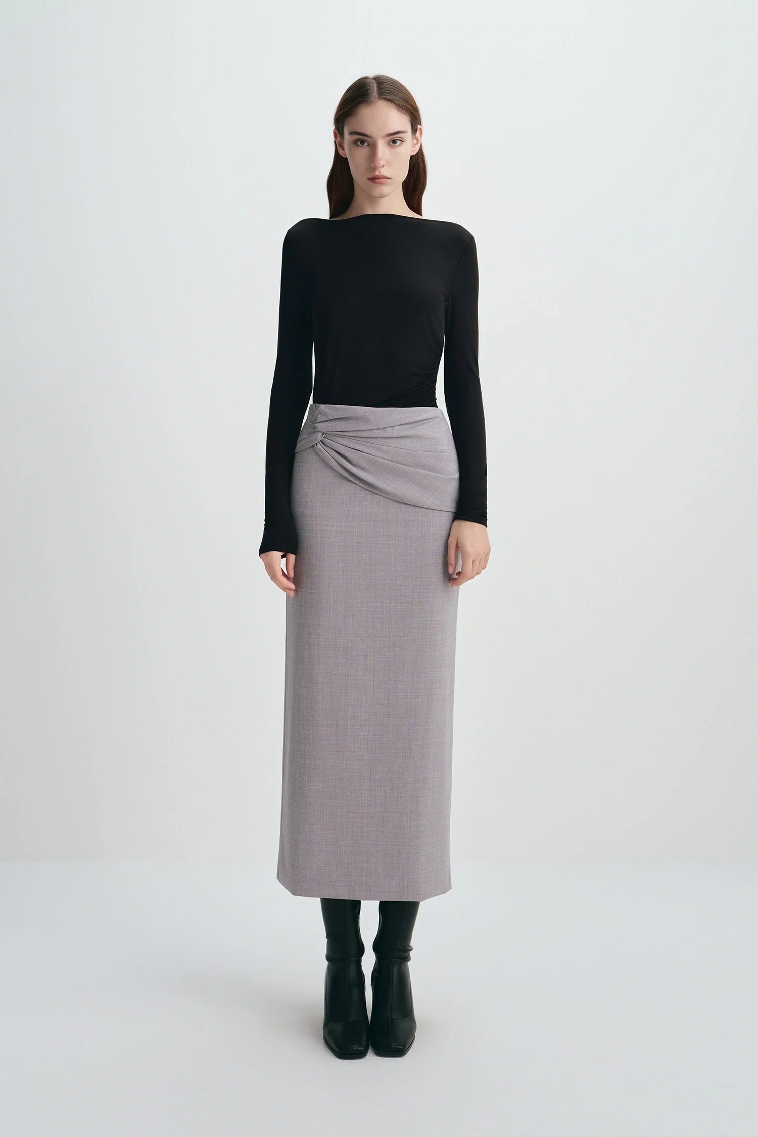 Sophie Rue Ginny Knot Waist Midi Skirt - Gray