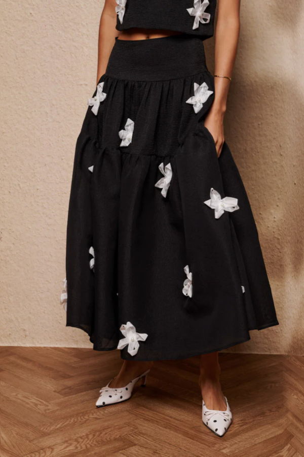 Sister Jane Glow Flora Midi Skirt - Black