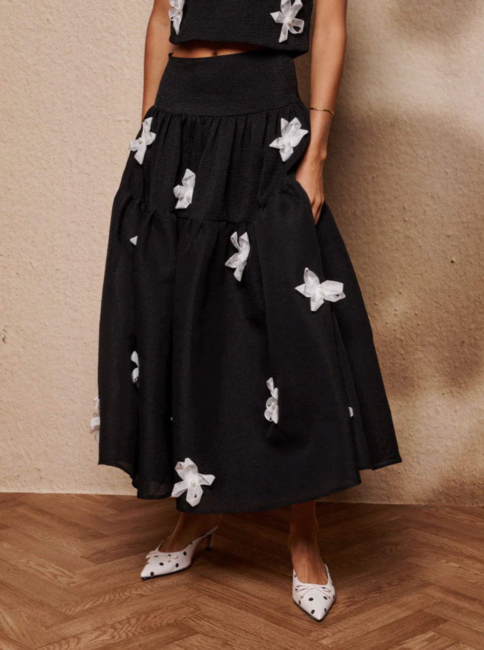 Sister Jane Glow Flora Midi Skirt - Black