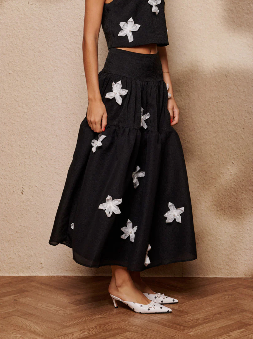 Sister Jane Glow Flora Midi Skirt - Black