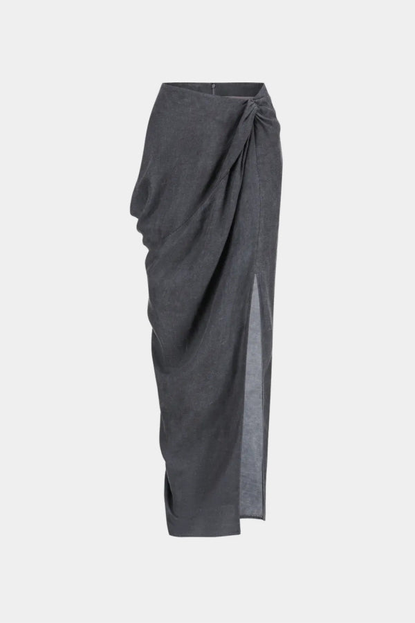 Oude Waag Grey Asymmetric Knotted Maxi Skirt