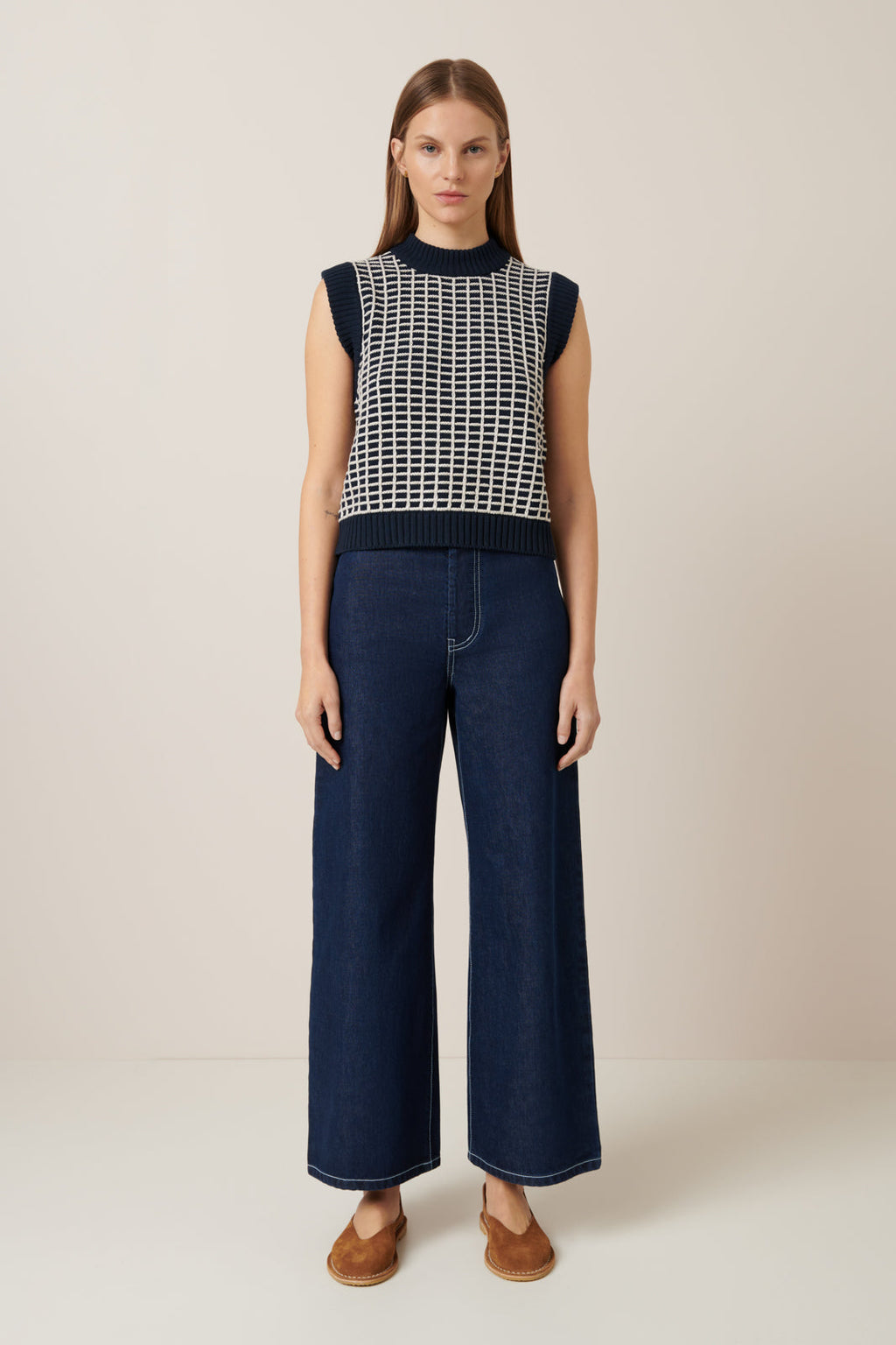 Kowtow Grid Vest - Navy Grid
