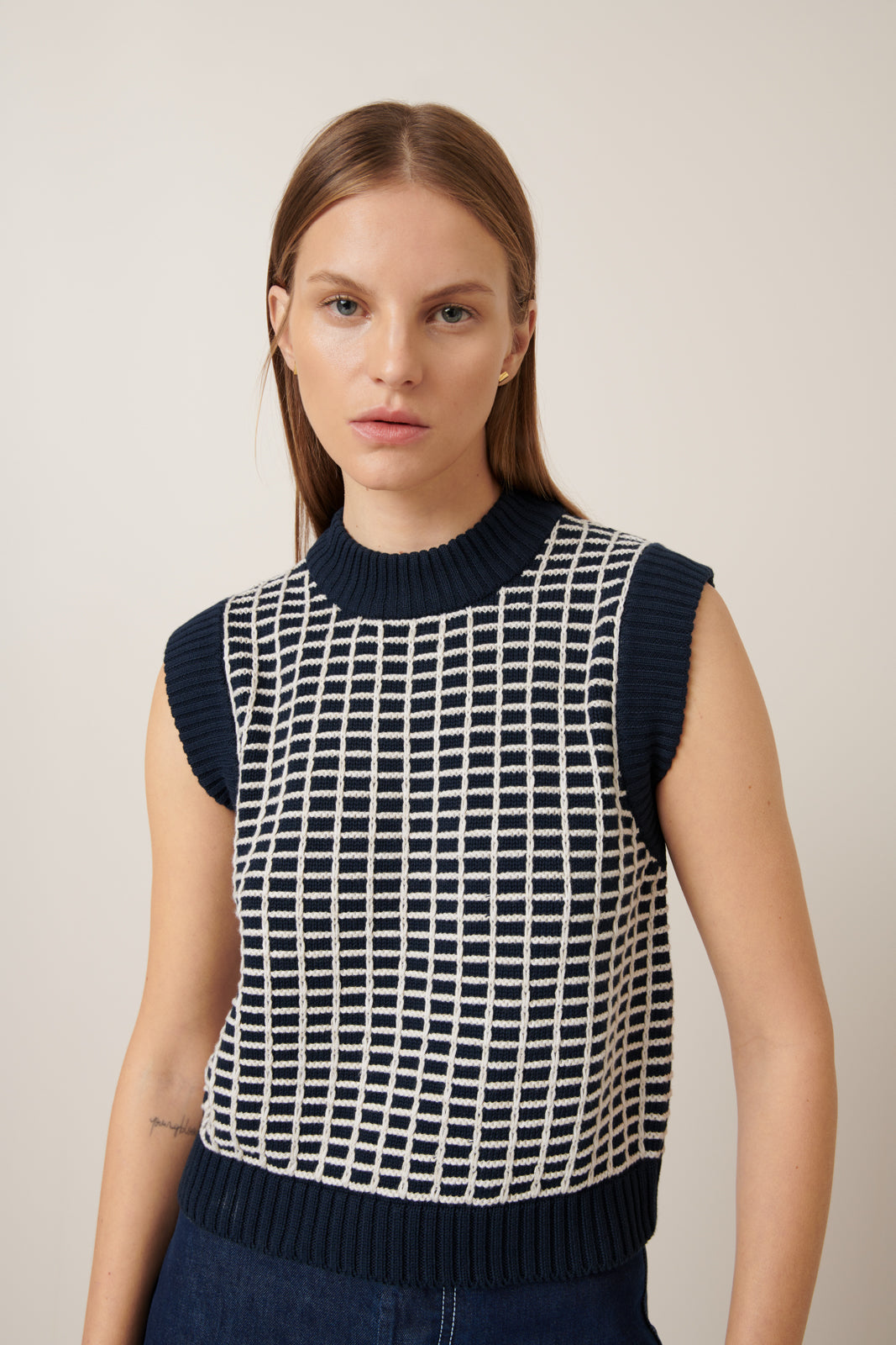 Kowtow Grid Vest - Navy Grid