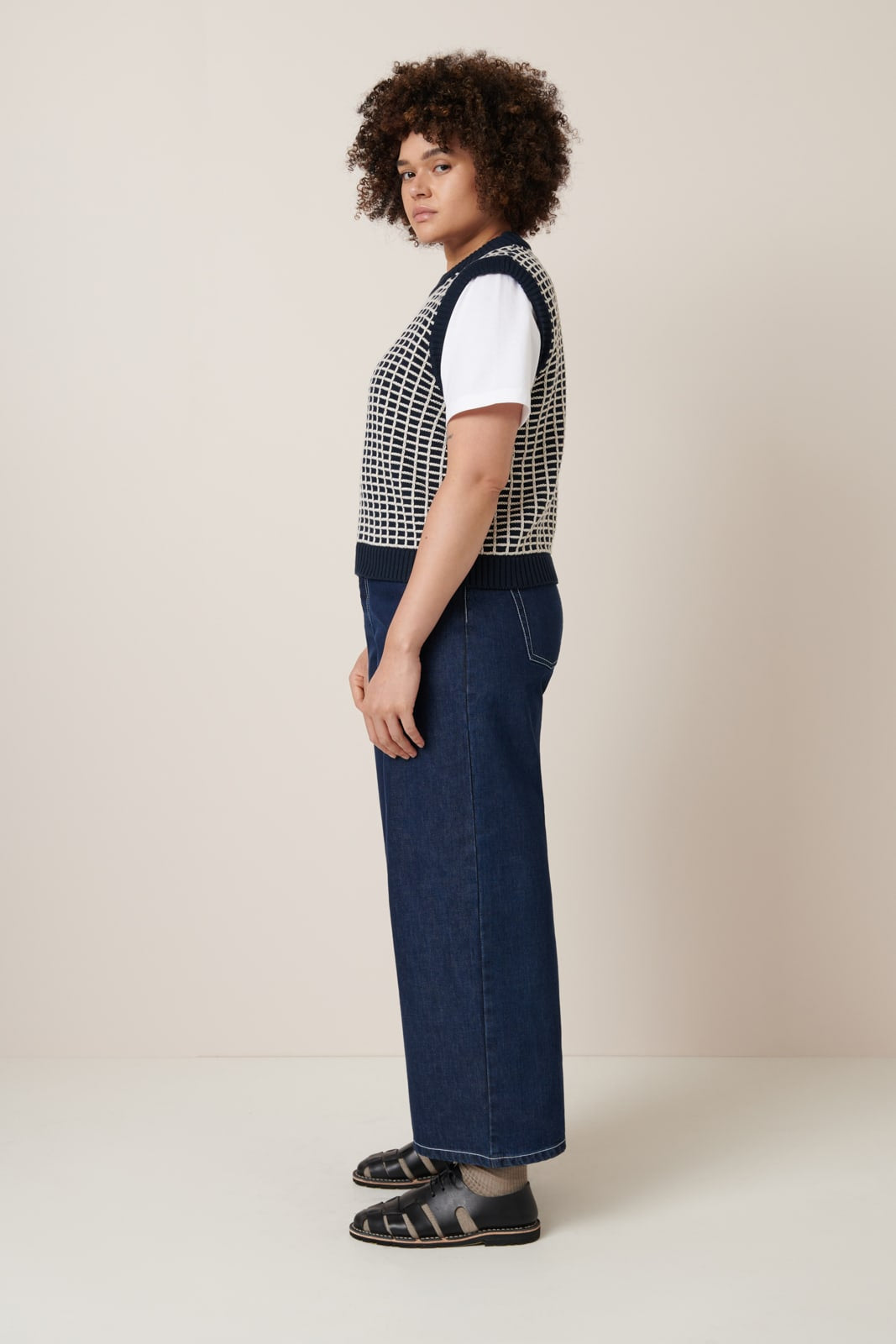 Kowtow Grid Vest - Navy Grid