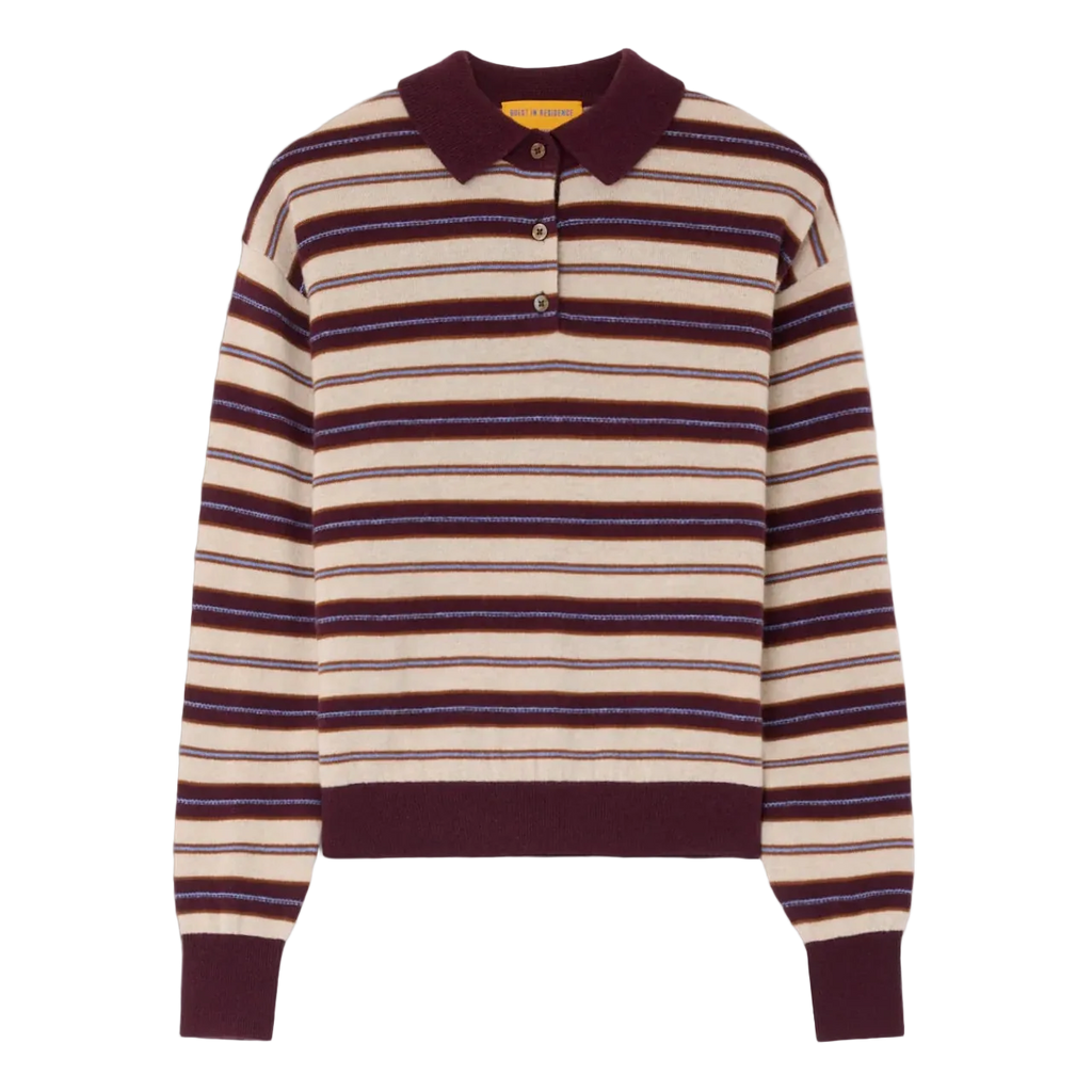 Guest in Residence Collegiate Stripe Polo Sweater - Fig Combo