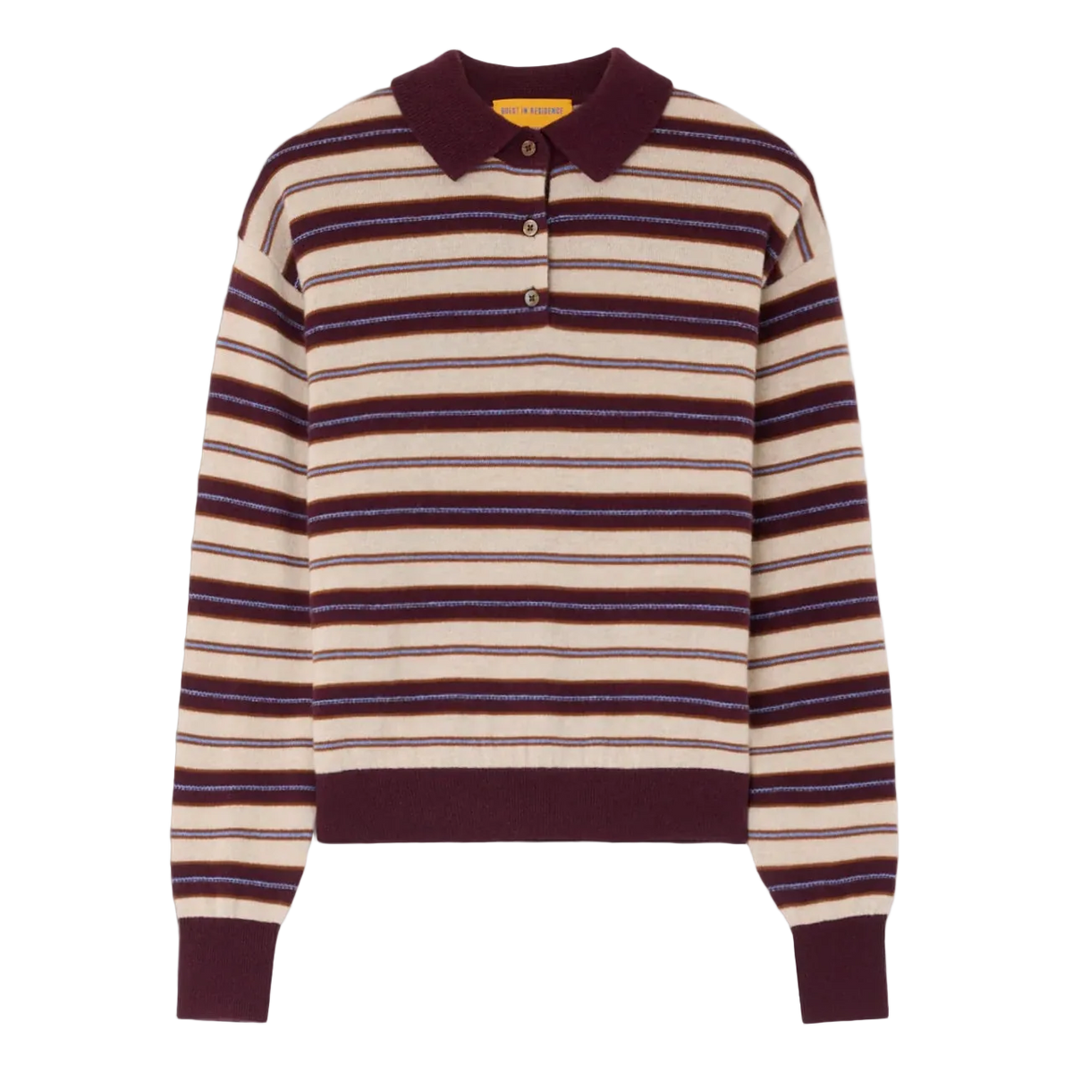 Guest in Residence Collegiate Stripe Polo Sweater - Fig Combo