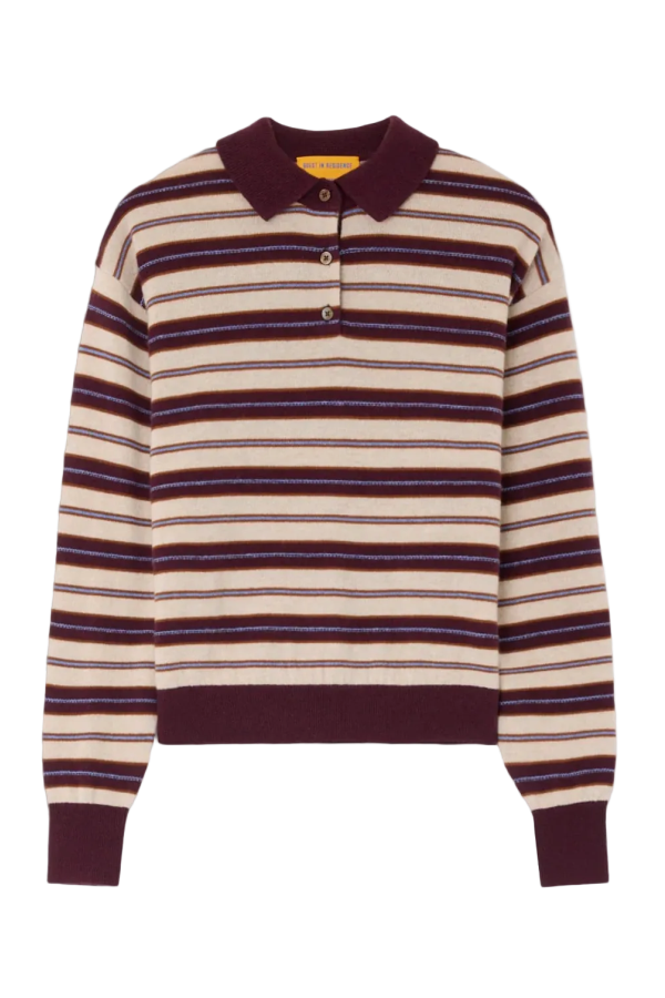 Guest in Residence Collegiate Stripe Polo Sweater - Fig Combo