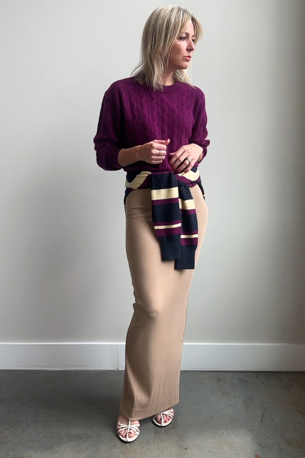 Guest in Residence Cable Collegiate Crew Sweater - Aubergine