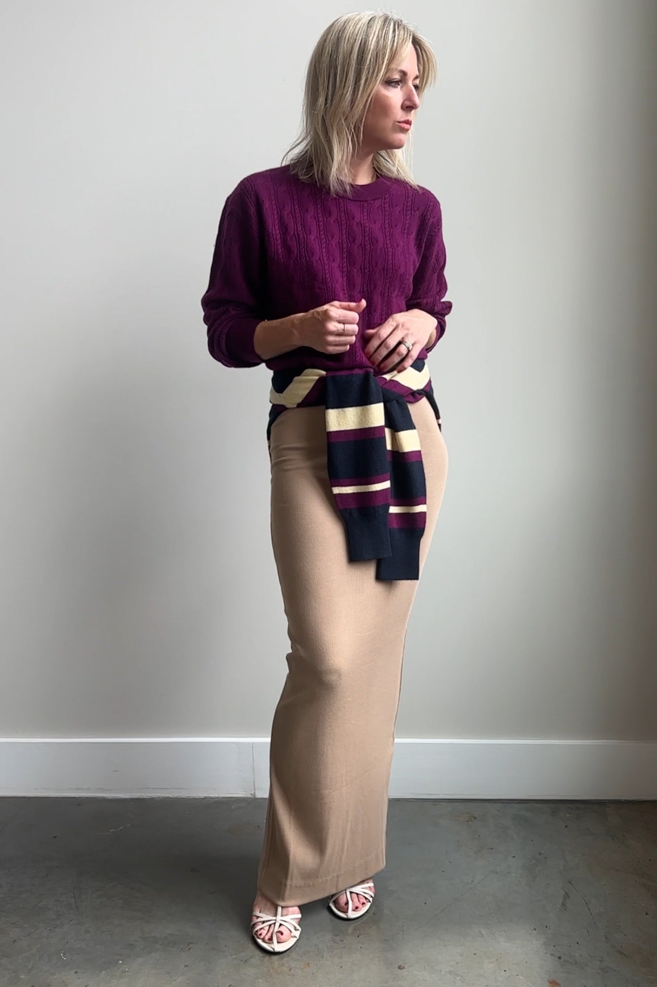 Guest in Residence Cable Collegiate Crew Sweater - Aubergine