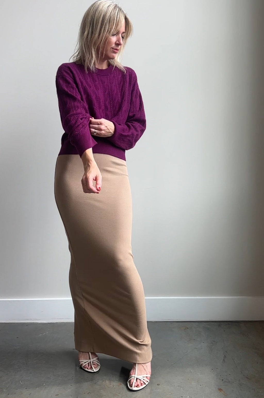 Guest in Residence Cable Collegiate Crew Sweater - Aubergine