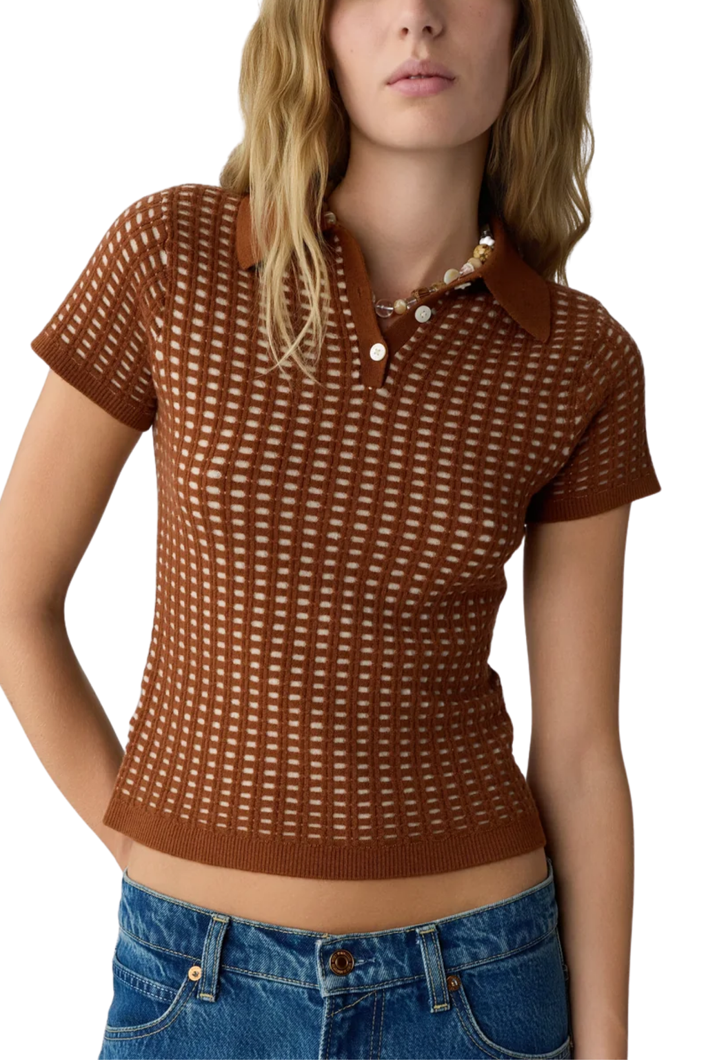 Guest in Residence Shrunken Waffle Polo - Burnt Sienna/Sandstone