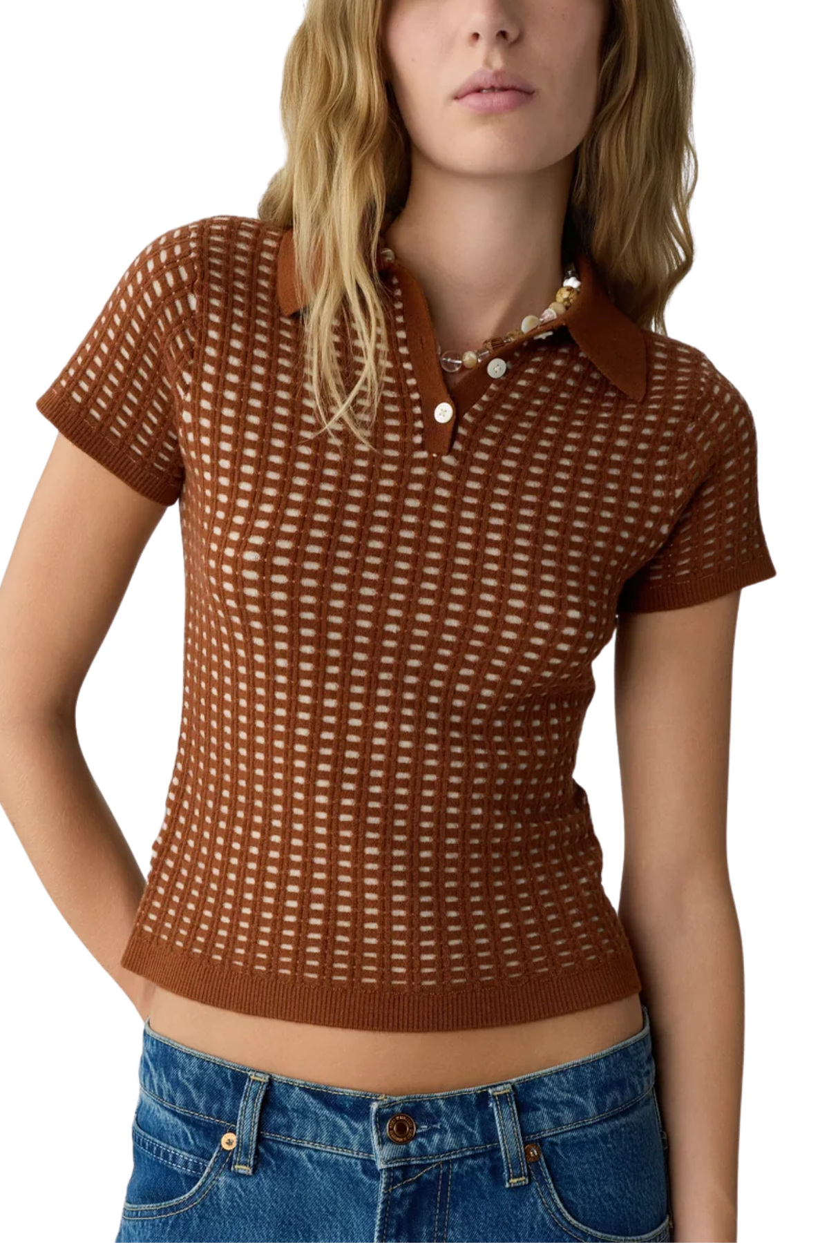 Guest in Residence Shrunken Waffle Polo - Burnt Sienna/Sandstone