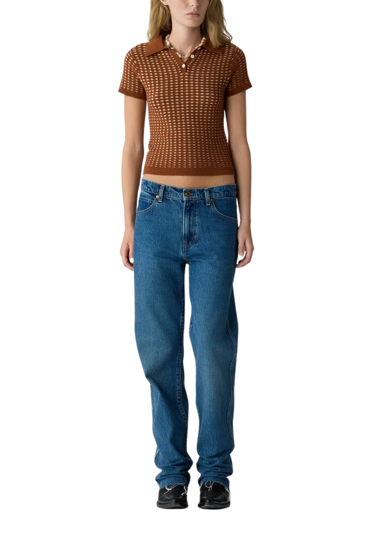 Guest in Residence Shrunken Waffle Polo - Burnt Sienna/Sandstone