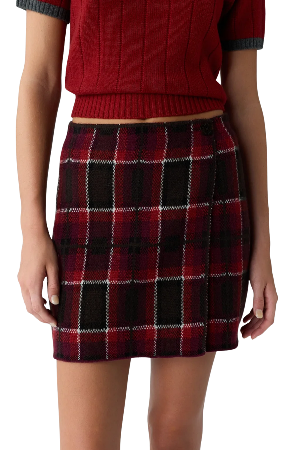 Guest in Residence Tartan Mini Skirt - Carmine Combo