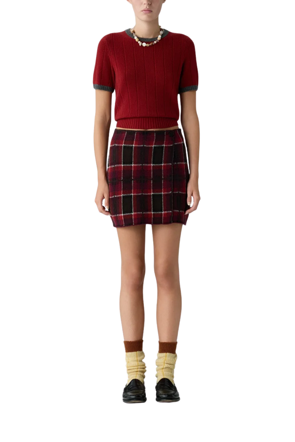 Guest in Residence Tartan Mini Skirt - Carmine Combo