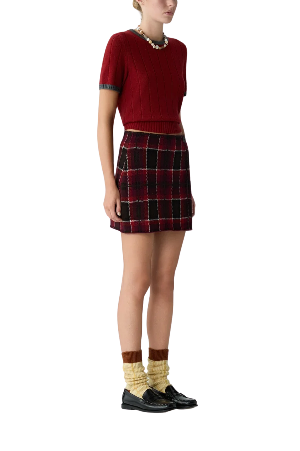 Guest in Residence Tartan Mini Skirt - Carmine Combo