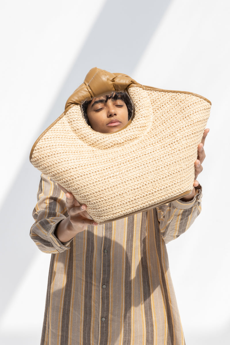 Hereu Castell Raffia Tote Bag - Natural/Bark