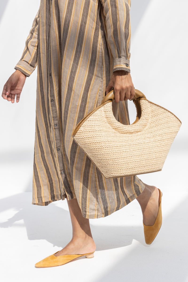 Hereu Castell Raffia Tote Bag - Natural/Bark