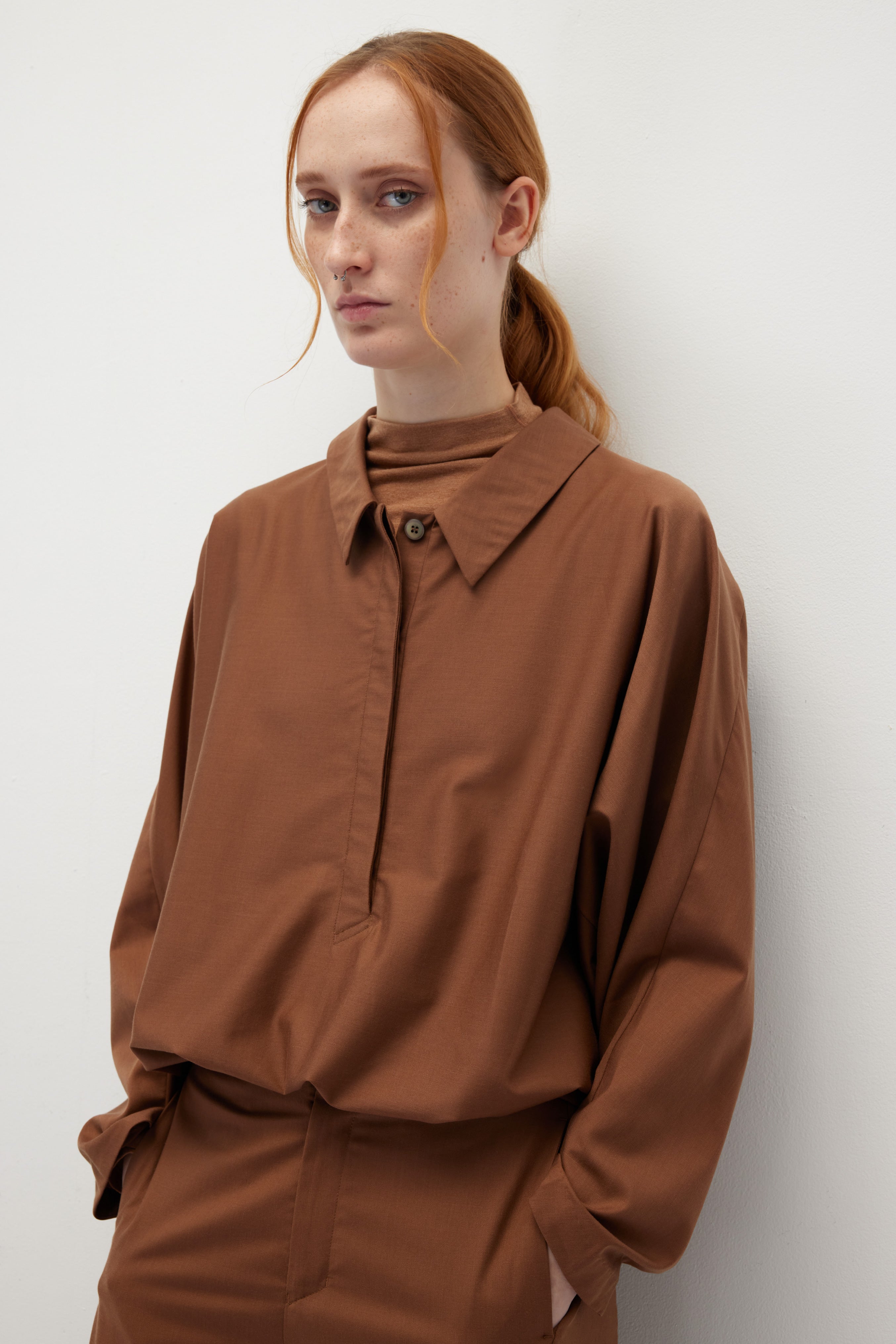 HUNDR. Half-Placket Buttoned Tencel Shirt