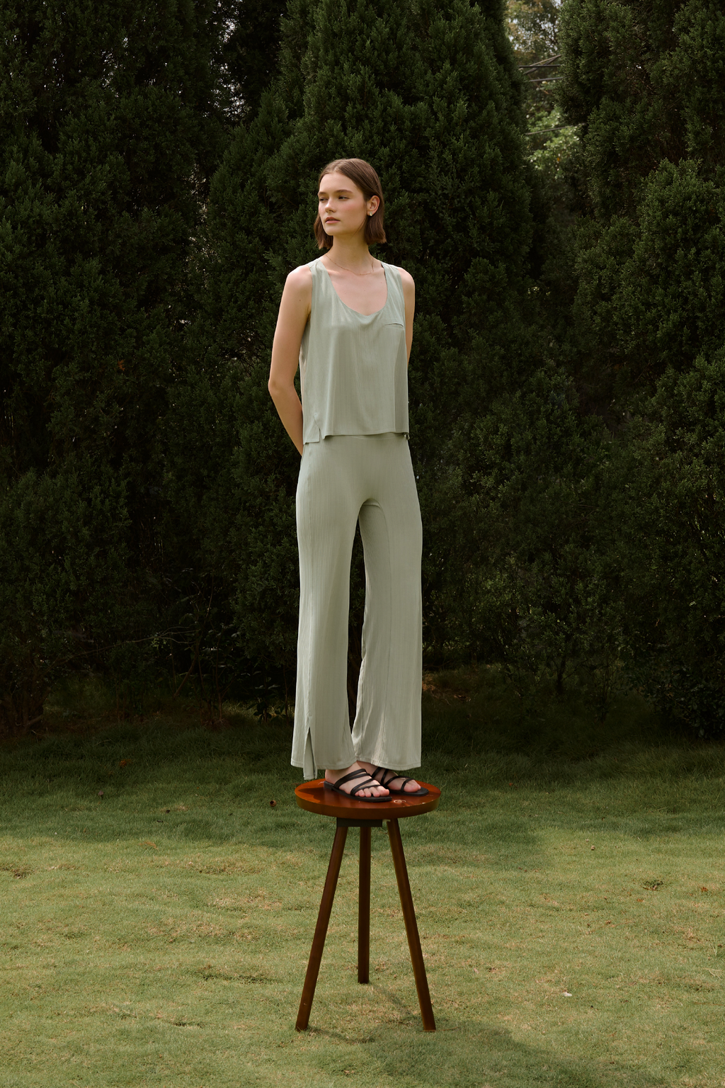 HUNDR. Textured Vacation Relaxed Vest - Sage Green