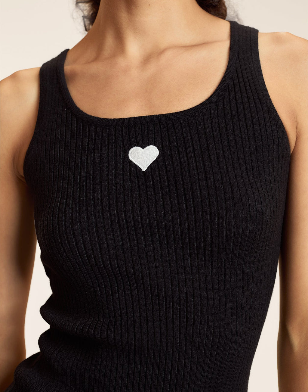 Cynthia Rowley Heart Embroidered Knit Top - Black