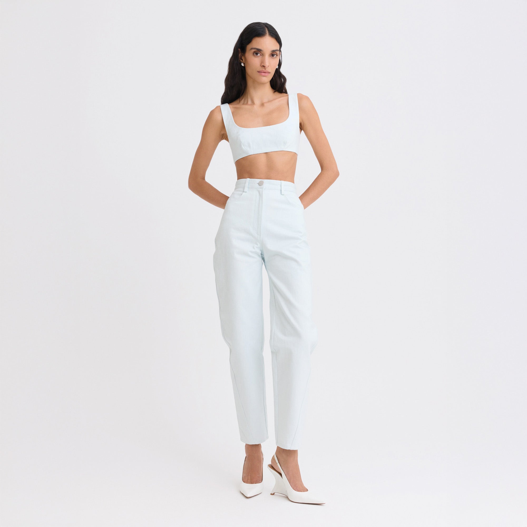 Matthew Bruch High-Waist Twist Seam Jeans - Light Denim