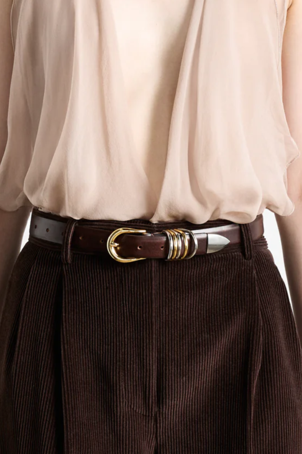 Dehanche Hollyhock Mixed Metal Belt - Brown/Silver/Gold